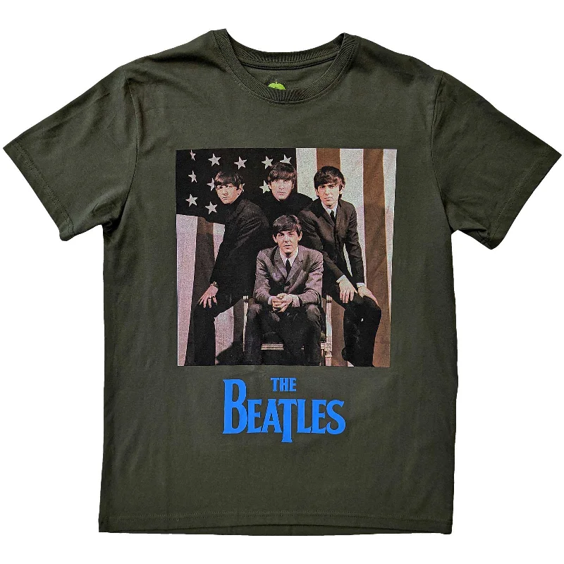 The Beatles | Official Band T-Shirt | US Flag Photo Green Lace Blend Ribbed Blend Corduroy Blend