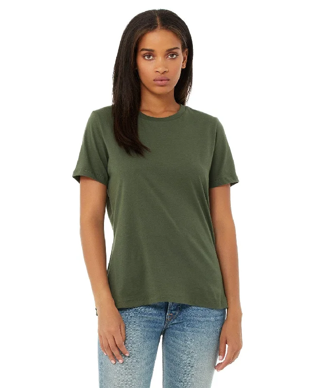 Bella+Canvas Ladies Relaxed Short Sleeve Jersey T-Shirt | Military Green Real Fur Shearling Chenille