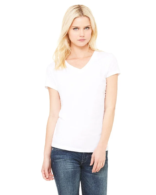 Bella+Canvas Ladies Short Sleeve V-Neck T-Shirt | White Knit Fabric Woven Fabric Fleece Fabric