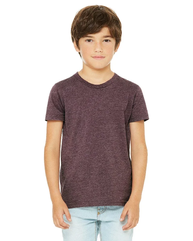 Bella+Canvas Youth Short Sleeve T-Shirt | Heather Maroon Hooded Caped Shawl Collar