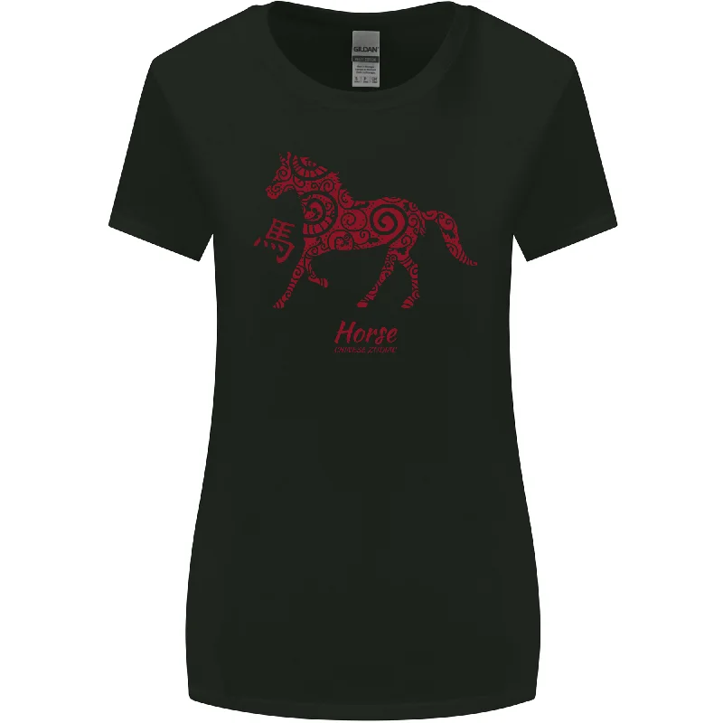 Chinese Zodiac Shengxiao Year of the Horse Womens Wider Cut T-Shirt Chenille Brocade Lace