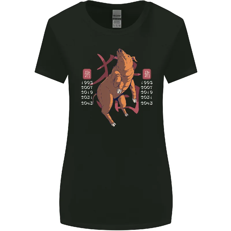 Chinese Zodiac Shengxiao Year of the Pig Womens Wider Cut T-Shirt Layered Multi-layer Single Layer