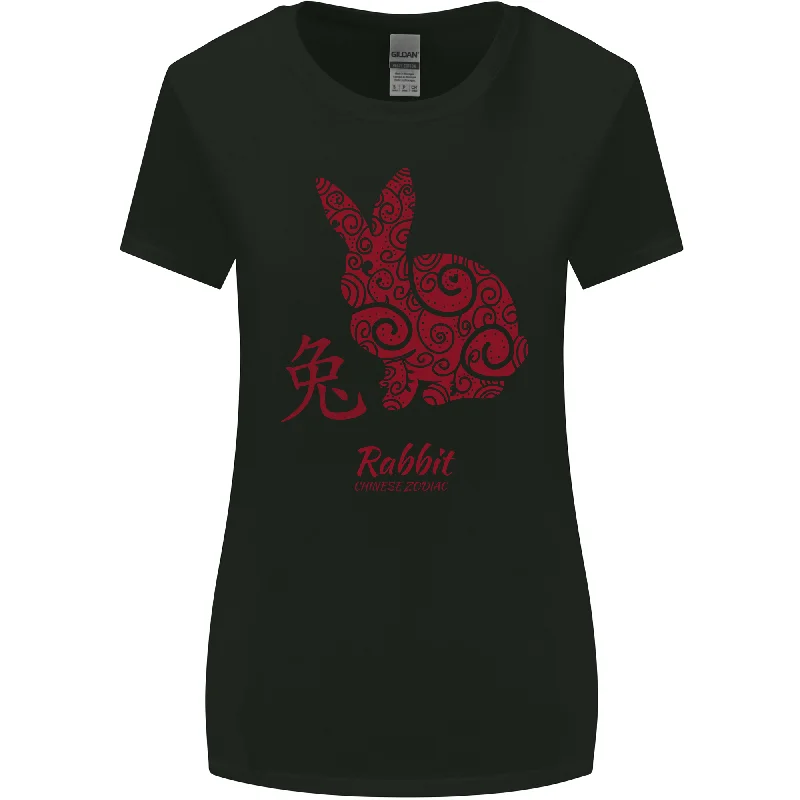 Chinese Zodiac Shengxiao Year of the Rabbit Womens Wider Cut T-Shirt Satin Blend Silk Blend Wool Blend