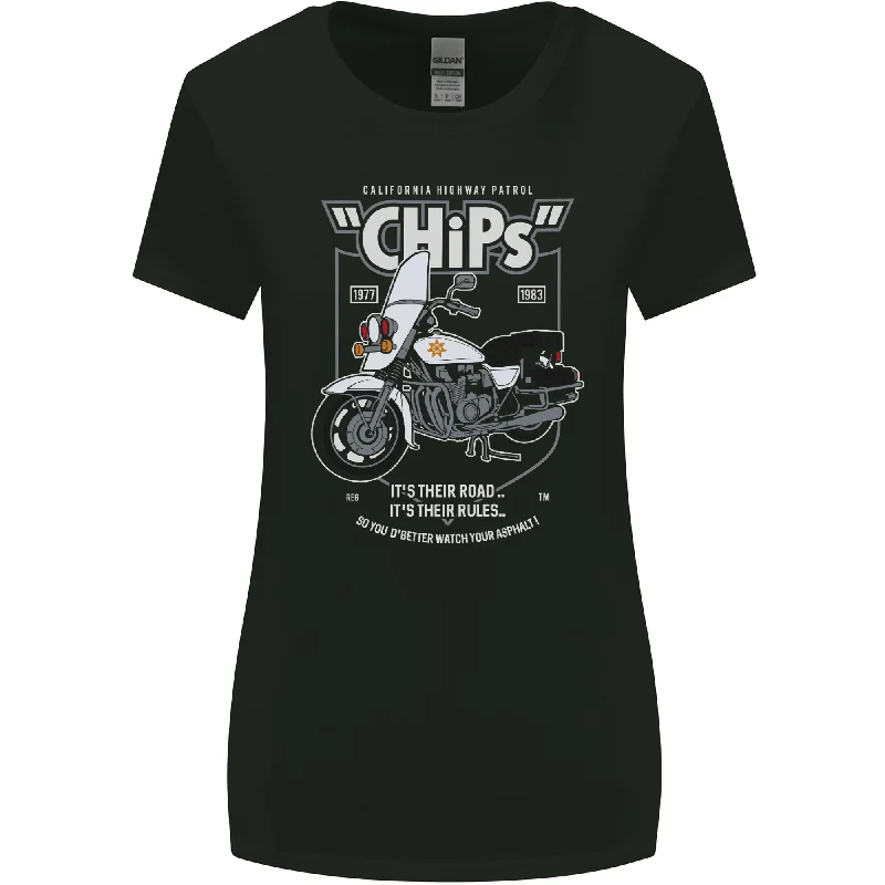 Chips Police Motorcycle Drama Motorbike Womens Wider Cut T-Shirt Modern Contemporary Chic