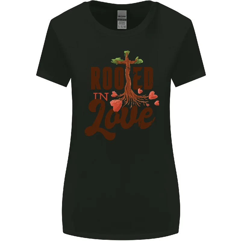 Christian Rooted in Love Christianity Jesus Womens Wider Cut T-Shirt Collared T-Shirt Boat Neck A-Line