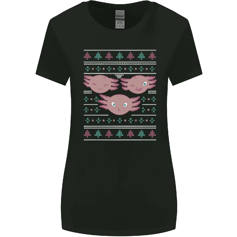 Christmas Axolotl Funny Xmas Womens Wider Cut T-Shirt Print Jacquard Patchwork