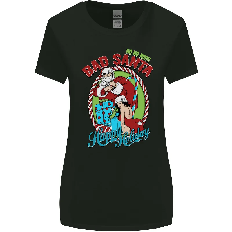 Christmas Bad Santa Funny Xmas Womens Wider Cut T-Shirt Asymmetrical Pockets Print