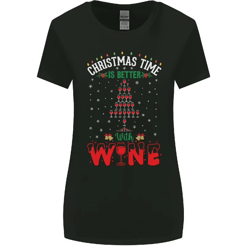 Christmas Better With Wine Funny Alcohol Womens Wider Cut T-Shirt Graphic T-Shirt Round Neck Polyester