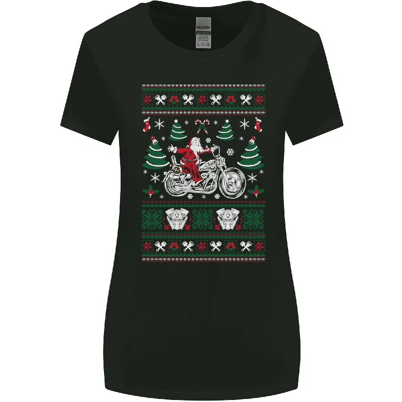 Christmas Biker Santa Motorbike Motorcycle Womens Wider Cut T-Shirt Elasticated Padded Insulated