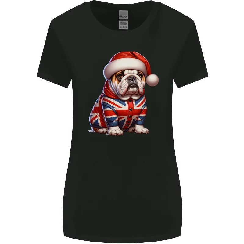 Christmas British Bulldog Union Jack Dog Xmas Womens Wider Cut T-Shirt Nylon Fabric Polyester Fabric Spandex Fabric