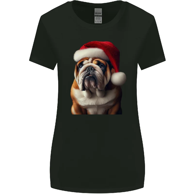 Christmas British Bulldog Union Jack Xmas Dog Womens Wider Cut T-Shirt Mesh Fabric Canvas Fabric Denim Fabric