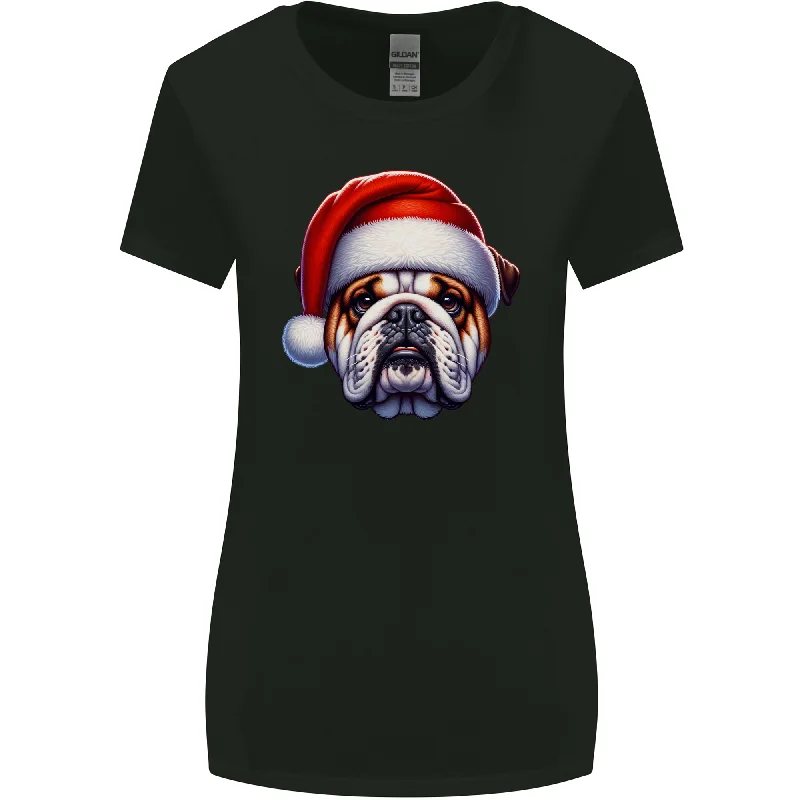 Christmas British Bulldog Xmas Dog Union Jack Womens Wider Cut T-Shirt Spandex Blend Rayon Blend Denim Blend