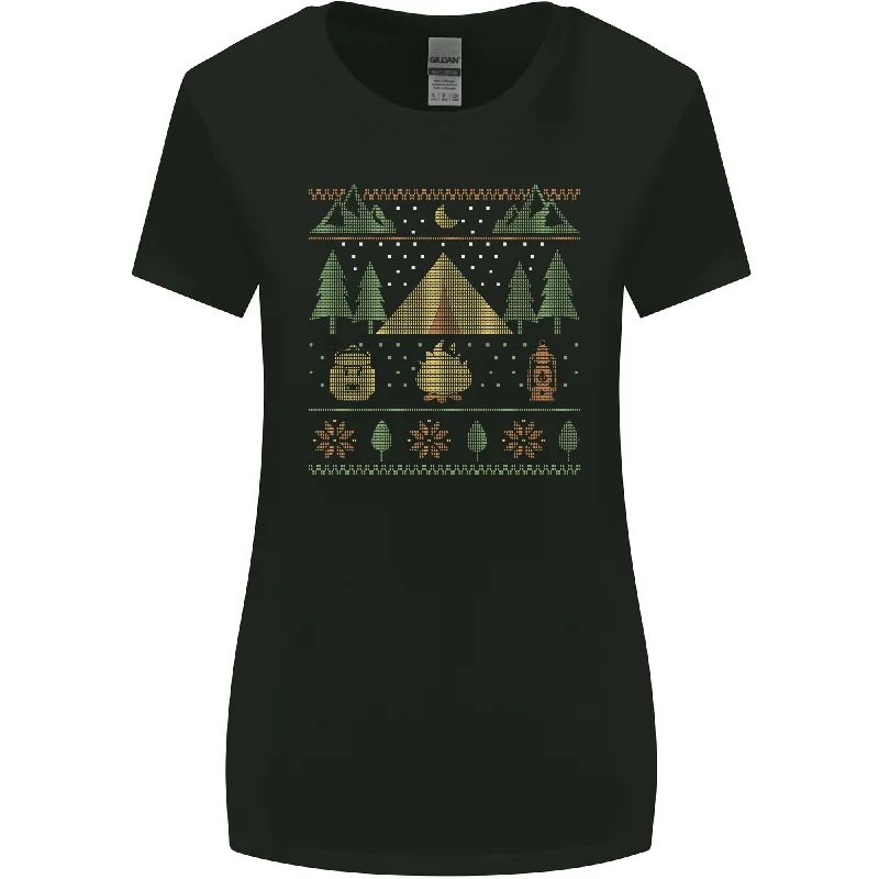 Christmas Camping Xmas Tent Funny Womens Wider Cut T-Shirt Collared Crew Neck Turtle Neck