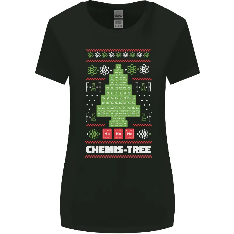 Christmas Chemistry Tree Funny Xmas Science Womens Wider Cut T-Shirt Rayon Velvet Corduroy