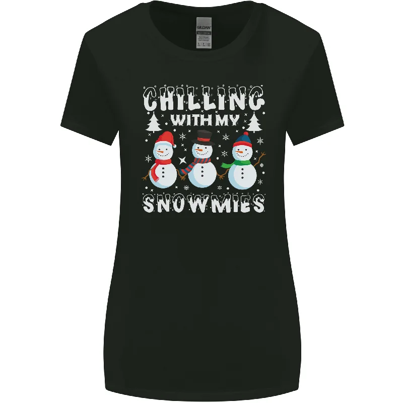 Christmas Chilling With My Snowmies Funny Womens Wider Cut T-Shirt Houndstooth Herringbone Solid