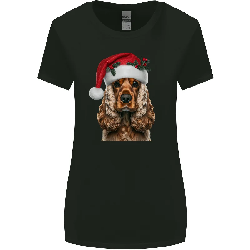 Christmas Cocker Spaniel Xmas Dog Womens Wider Cut T-Shirt Sequined Glittery Shiny