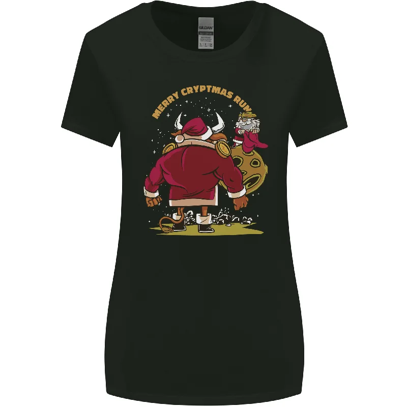 Christmas Crypto Bull Xmas Cryptocurrency Womens Wider Cut T-Shirt Modern Contemporary Chic