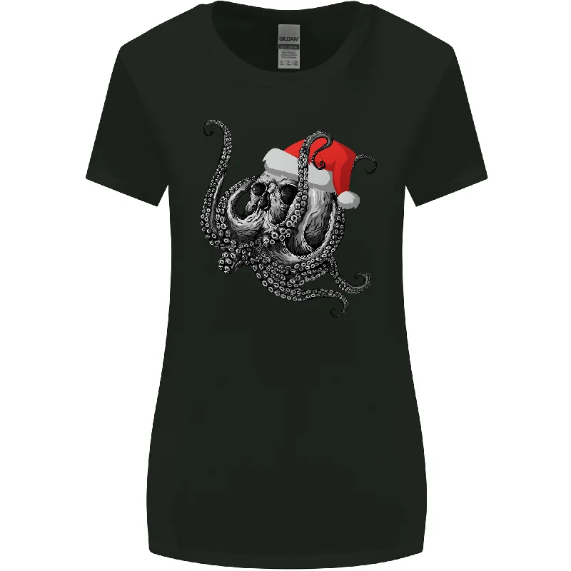 Christmas Cthulhu Skull Womens Wider Cut T-Shirt Spandex Blend Rayon Blend Denim Blend