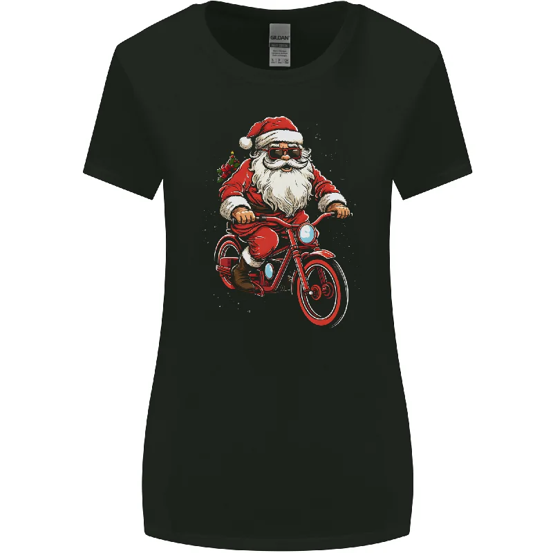 Christmas Cycling Santa Claus Bicycle Womens Wider Cut T-Shirt Houndstooth Herringbone Solid