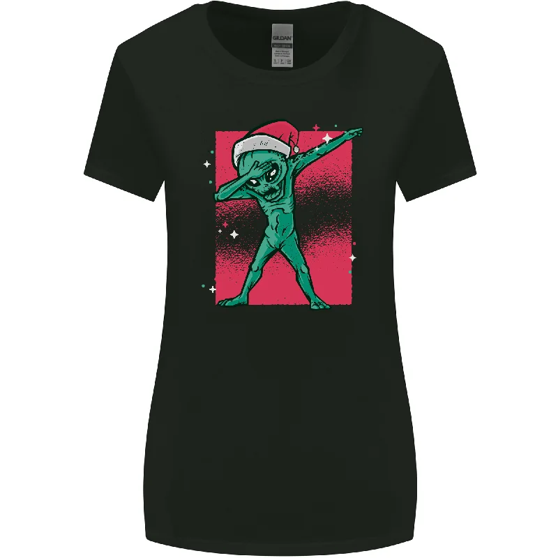 Christmas Dabbing Alien Xmas UFO Womens Wider Cut T-Shirt Front Pockets Side Pockets Patch Pockets