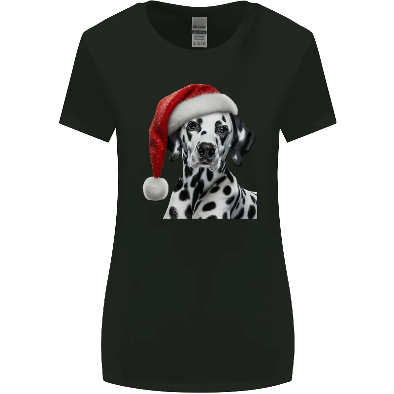 Christmas Dalmatian Wearing a Xmas Hat Dog Womens Wider Cut T-Shirt Chenille Blend Fleece Blend Nylon Blend