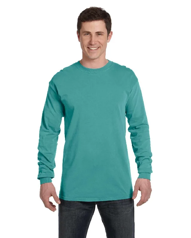 Comfort Colors Garment-Dyed Long Sleeve T-Shirt | Seafoam Collared Crew Neck Turtle Neck