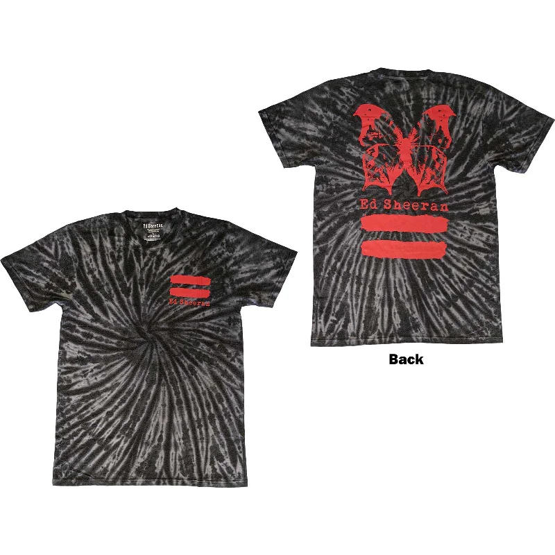 Ed Sheeran | Official Band T-Shirt | Red Equals Butterfly (Back Print & Wash Collection) Ribbed Striped Patterned