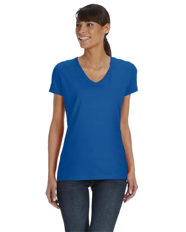 Fruit of the Loom Ladies 100% Heavy Cotton HD V-Neck T-Shirt | Royal Oversized T-Shirt Spandex breathable