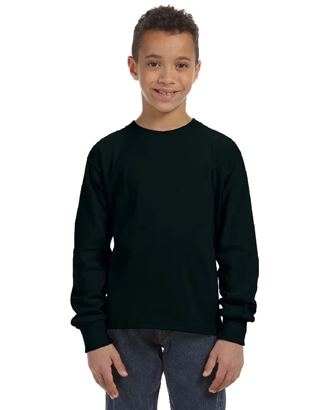 Fruit of the Loom Youth Heavy Cotton Long Sleeve T-Shirt | Black Solid Color Striped Floral