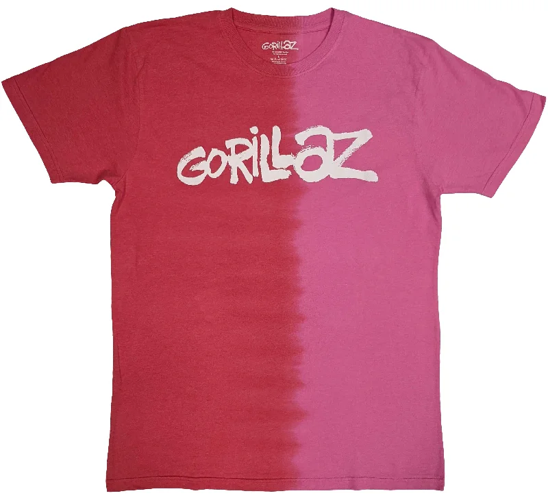 Gorillaz | Official Band T-Shirt | Two-Tone Brush Logo (Wash Collection) Polka Dot Checkered Tartan