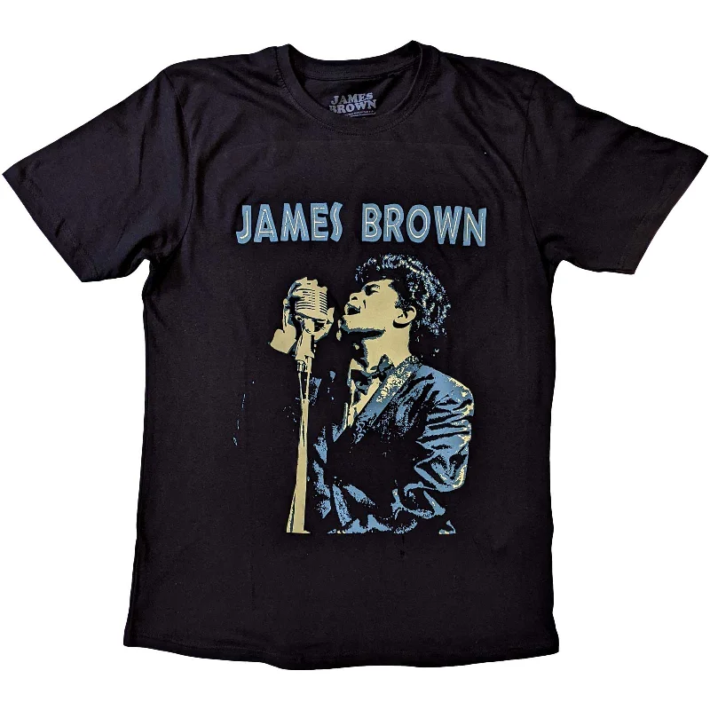 James Brown | Official Band T-Shirt | Holding Mic Spandex Blend Rayon Blend Denim Blend