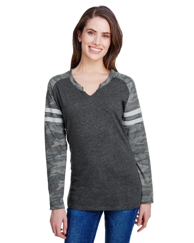 LAT Ladies Gameday Mash-Up Long Sleeve T-Shirt | V Sm/ V Cm/ V Ht Striped Floral Plaid