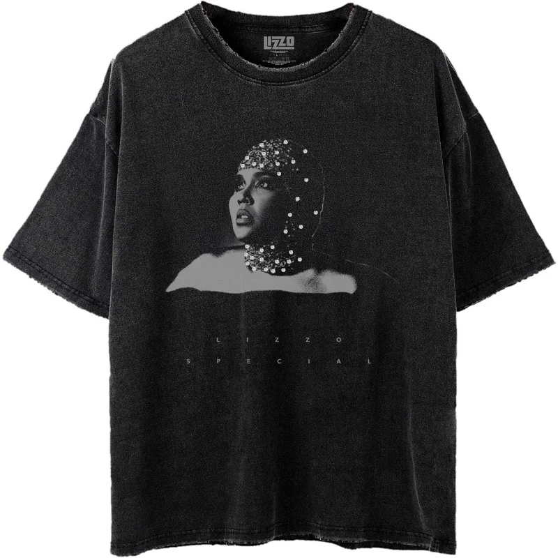 Lizzo | Official Band T-Shirt | Special B&W Photo (Wash Collection) Graphic Embroidered Appliqued