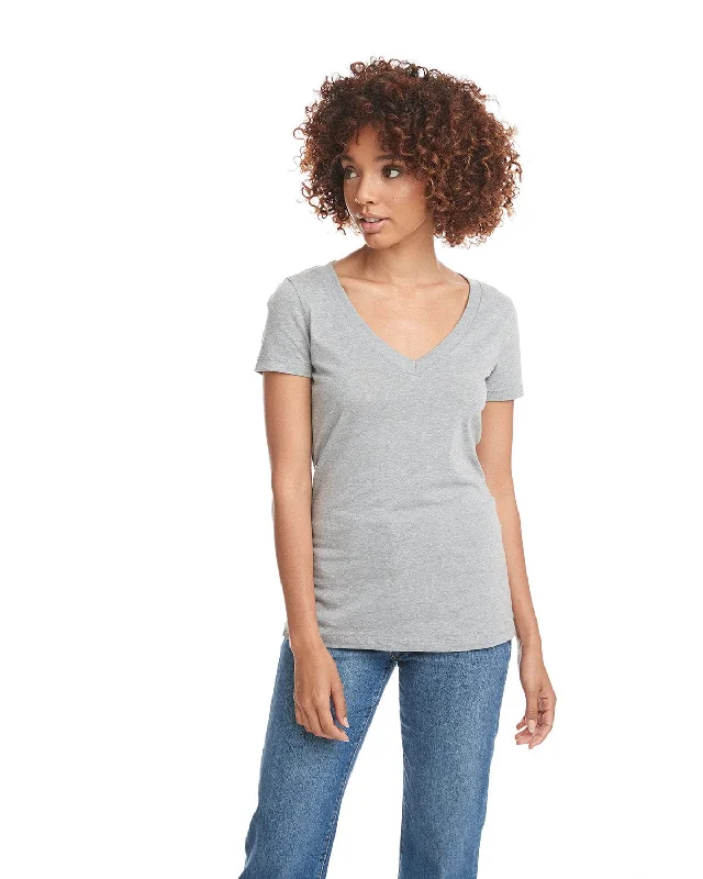 Next Level Ladies CVC Deep V-Neck Tee | Dark Hthr Gray Houndstooth Herringbone Solid