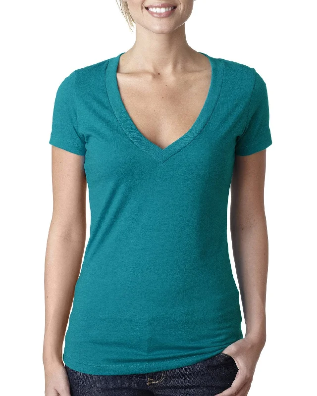 Next Level Ladies CVC Deep V-Neck Tee | Teal Layered Multi-layer Single Layer