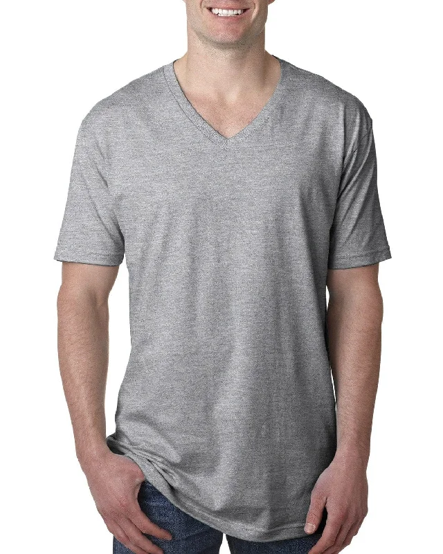 Next Level Mens Short Sleeve V-Neck Tee | Heather Gray Print Jacquard Patchwork