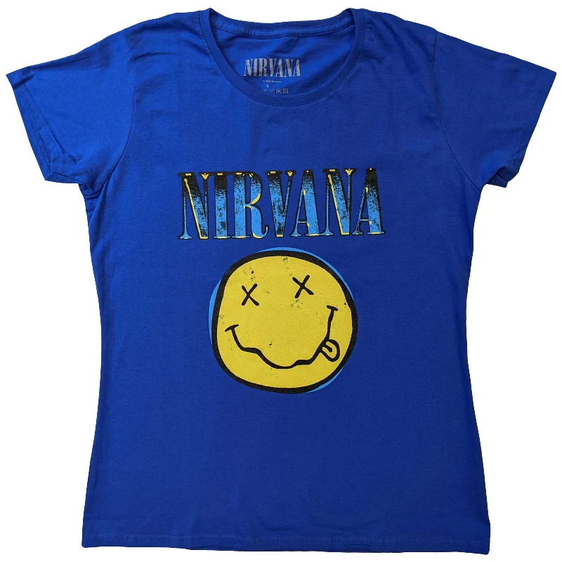 Nirvana | Official Band T-Shirt | Xerox Happy Face (blue) Jersey Fabric Tulle Fabric Batik Fabric