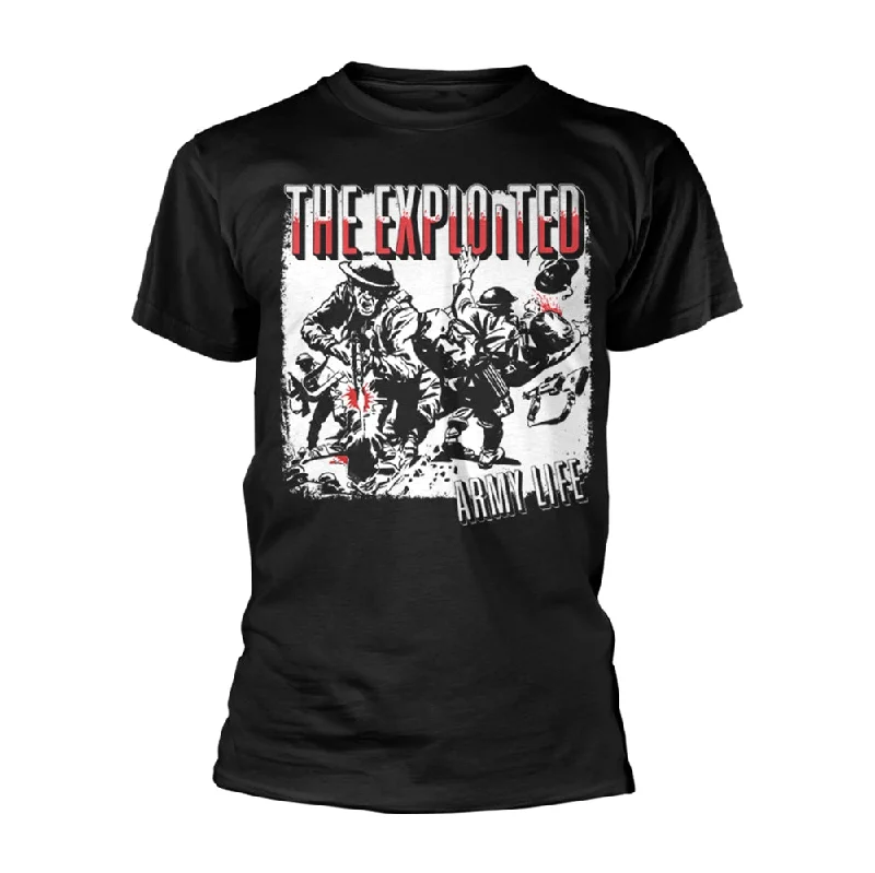 The Exploited | Official Band T-Shirt | Army Life (Black) Plaid T-Shirt Polka Dot Checkered