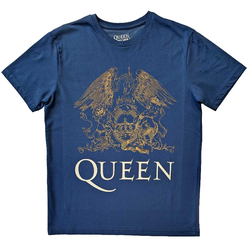 Queen | Official Band T-Shirt | Crest Blue Satin Fabric Silk Fabric Chiffon Fabric