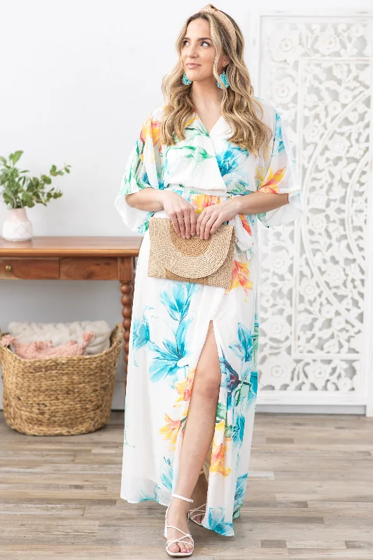 Aqua Tropical Multicolor Maxi Dress Comfortable Maxi Dress with Slits