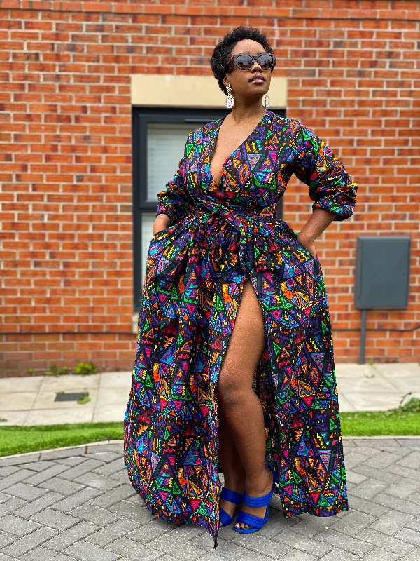 Asher Ankara Maxi Dress | African Print Trendy Satin Maxi Dress