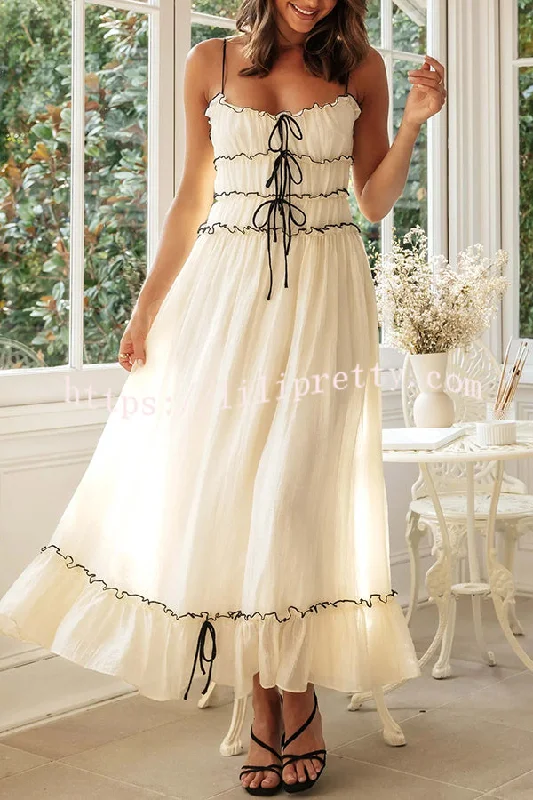 Beautiful Strappy Pleated Paneled Strap Maxi Dress Classic V-Neck Maxi Dress