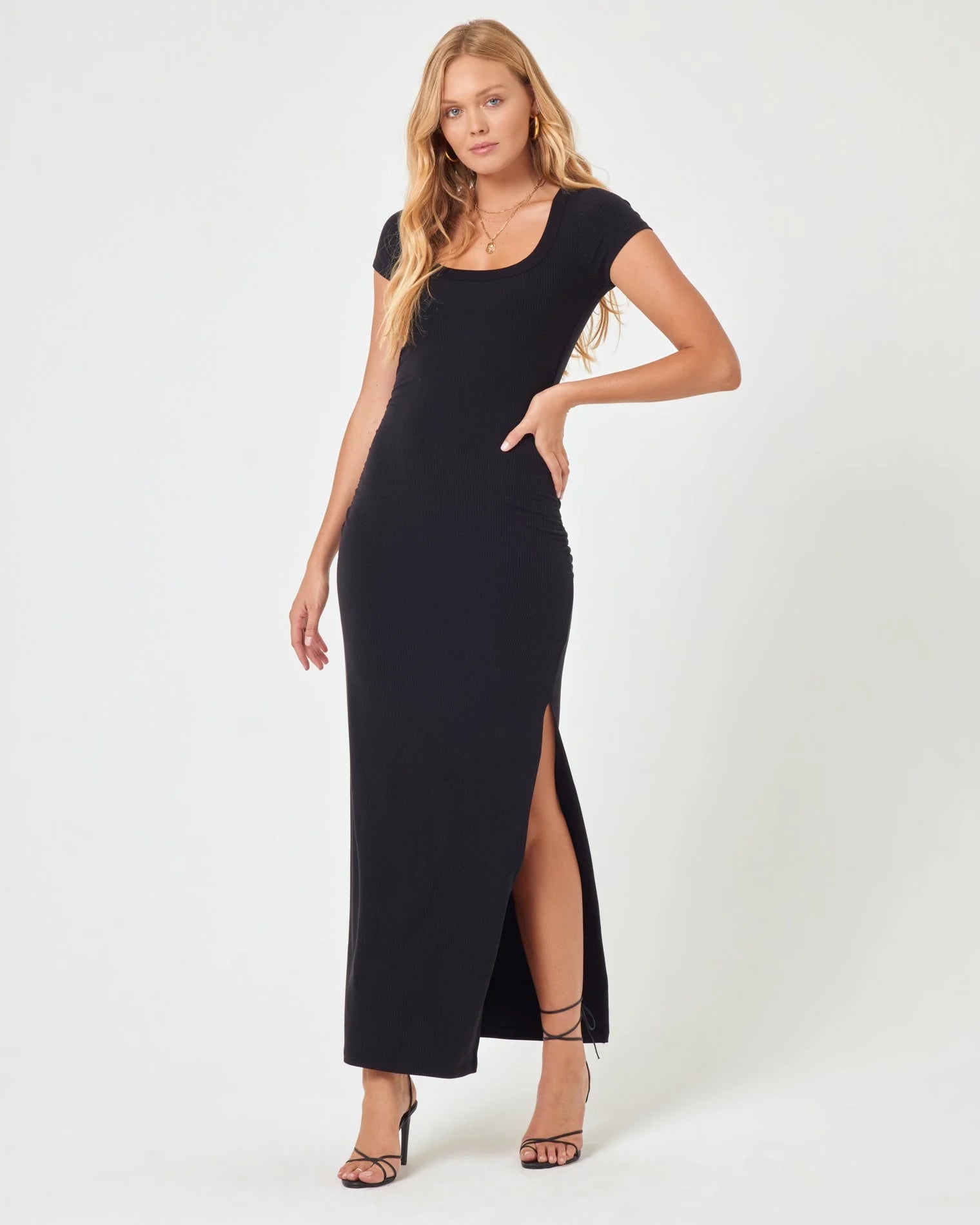 Black Maxi Dress with Side Slit Trendy Ruffled Maxi Dress