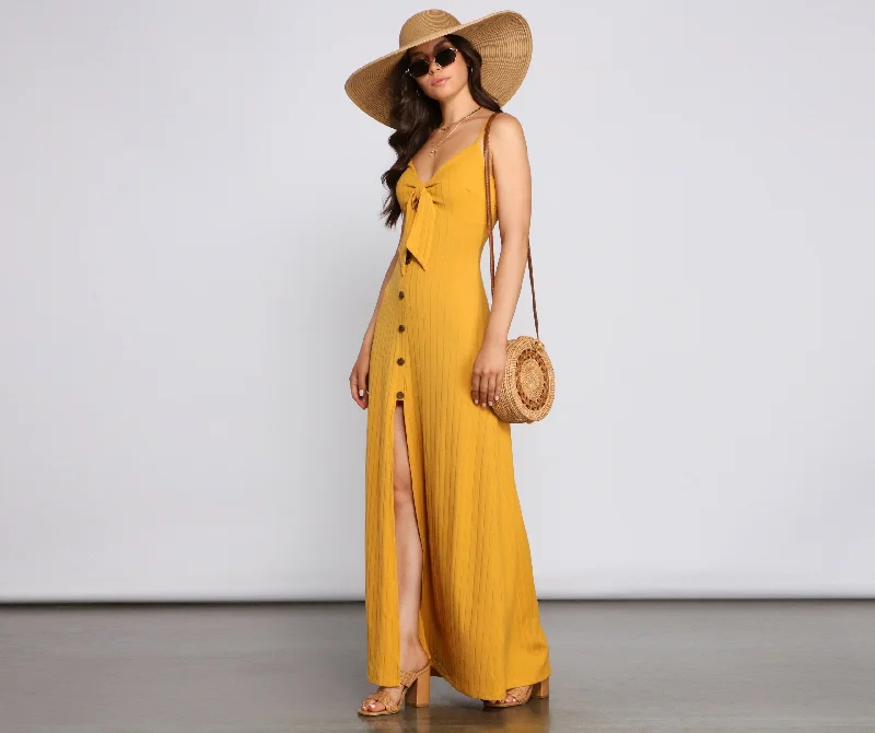 Casual Glam Ribbed Charming Knit Maxi Dress Cozy Maxi Dress with Slit