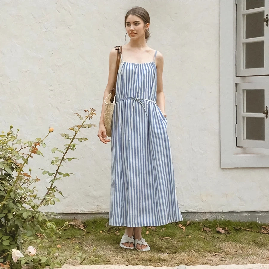 Chic Striped Maxi Dress Stylish V-Neck Maxi Dress