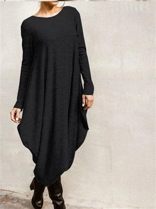 Zjkrl - Cotton-blend 5XL Irregular Bottom Loose Casual Maxi Dress Stylish Long Sleeve Maxi Dress