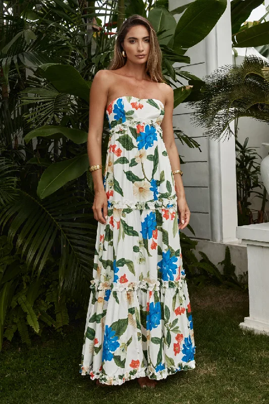 DARIA MAXI DRESS - WHITE FLORAL Comfortable Cotton Maxi Dress