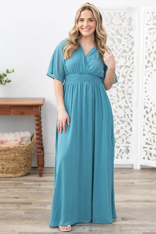 Dusty Teal Leg Slit Maxi Dress Chic Sleeveless Maxi Dress