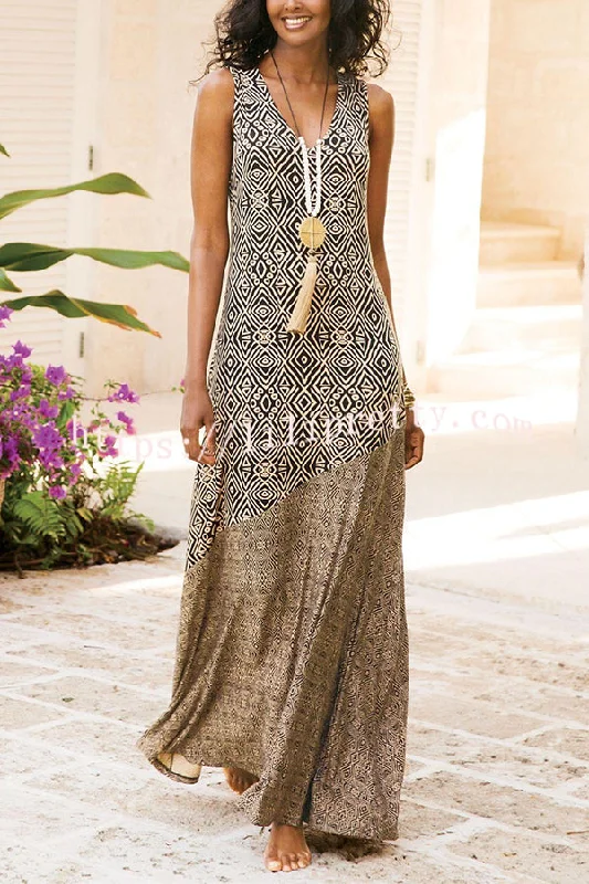 Elegant and Unique Printed V Neck Maxi Dress Stylish Off-Shoulder Maxi Dress