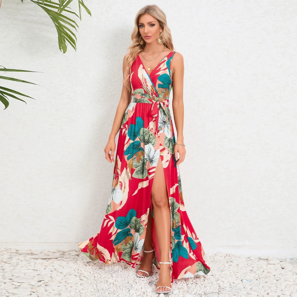 Elegant Summer V-Neck Paisley Maxi Dress Elegant Boho Maxi Dress